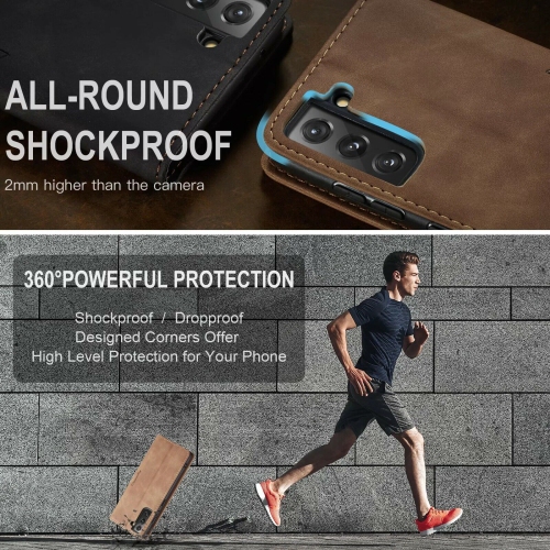 CaseMe Magnetic Stand Flip Protective Cover Leather Flip Cover Purse Style with ID & Credit Card Slots Holder for Samsung Galaxy S23 -Brown