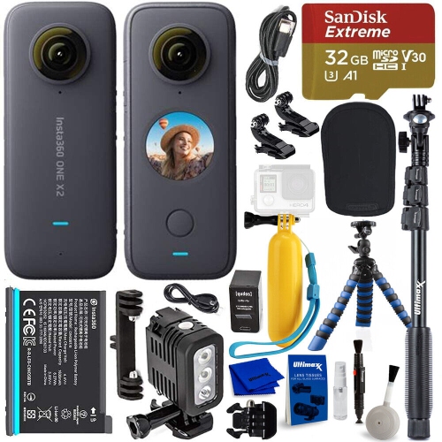Image 1 of 6.. Insta360 ONE X2 Pocket Camera CINOSXX/A + 32GB + 3-Way Tripod + LED Light Bundle