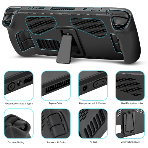 Kickstand Protective Case for Steam Deck, TPU Durable Shockproof Anti-Collision Protector for Steam Deck Cover with Stand Accessories Compatible with