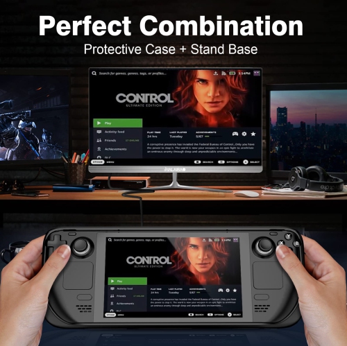 Kickstand Protective Case for Steam Deck PC+TPU Cover Protector Case with Stand Base Tempered Glass Screen Protector Accessories, Shock-Absorption,