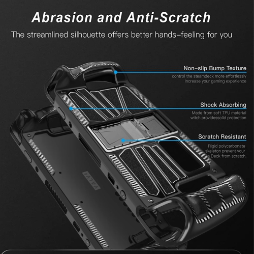 Steam Deck Case with Kickstand, PC+TPU Protective Case Cover Protector Case with Stand Base for Stream Deck, Shock-Absorption, Non-Slip and