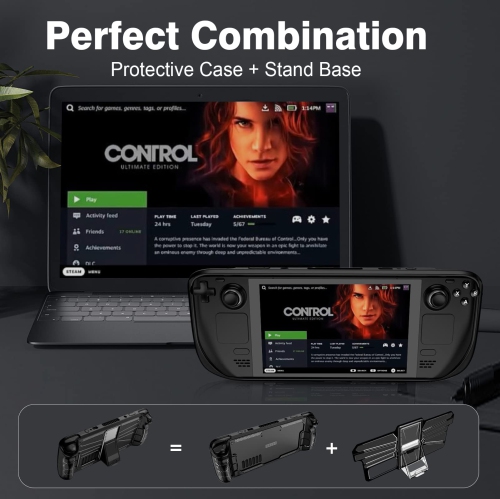 Steam Deck Case with Kickstand, PC+TPU Protective Case Cover Protector Case with Stand Base for Stream Deck, Shock-Absorption, Non-Slip and