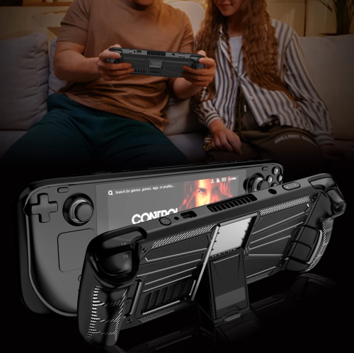 Steam Deck Case with Kickstand, PC+TPU Protective Case Cover Protector Case with Stand Base for Stream Deck, Shock-Absorption, Non-Slip and