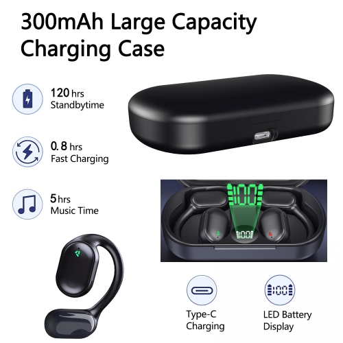 Wireless Earbuds,Open Ear Headphones Bluetooth 5.2 for Android & iPhone,HD Stereo,Touch Control, with Digital Display & Waterproof Earbuds with Mic