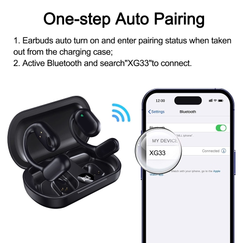 Wireless Earbuds,Open Ear Headphones Bluetooth 5.2 for Android & iPhone,HD Stereo,Touch Control, with Digital Display & Waterproof Earbuds with Mic