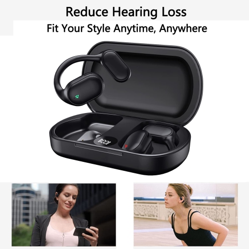 Wireless Earbuds,Open Ear Headphones Bluetooth 5.2 for Android & iPhone,HD Stereo,Touch Control, with Digital Display & Waterproof Earbuds with Mic