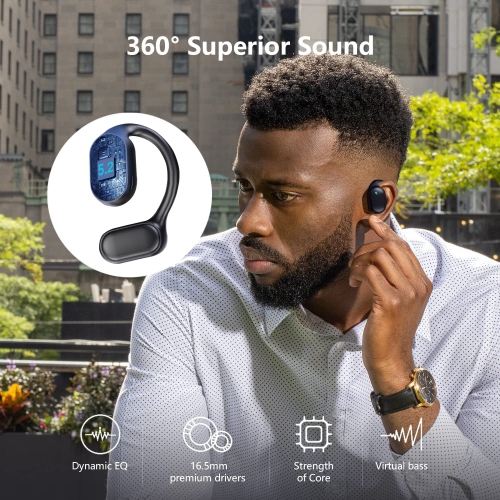 Wireless Earbuds,Open Ear Headphones Bluetooth 5.2 for Android & iPhone,HD Stereo,Touch Control, with Digital Display & Waterproof Earbuds with Mic