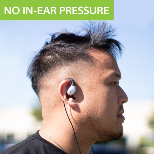 Wired Open-Ear Earbuds & Microphone for Music & Calls with in-Line Controls, Surroundings Awareness, 3.5mm AUX Jack, and Wrap Around Over-Ear Hook