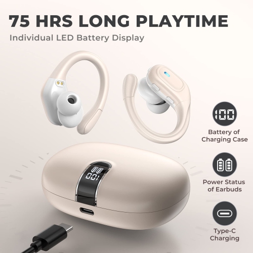 Wireless Earbuds Bluetooth 5.3 Earbuds, 75H Playtime IPX7 Waterproof Headphones Ture Wireless Bluetooth Earbuds with LED Digital Display Mic Earphone