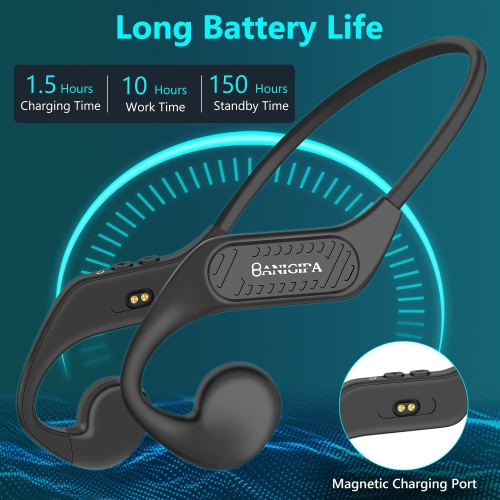 Open Ear Headphones, 2023 Upgraded Air Conduction Bluetooth Headset with Built-in Microphones, 10 Hrs Playtime, Waterproof Wireless Earphones for