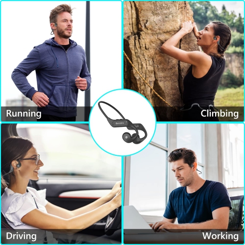 Open Ear Headphones, 2023 Upgraded Air Conduction Bluetooth Headset with Built-in Microphones, 10 Hrs Playtime, Waterproof Wireless Earphones for