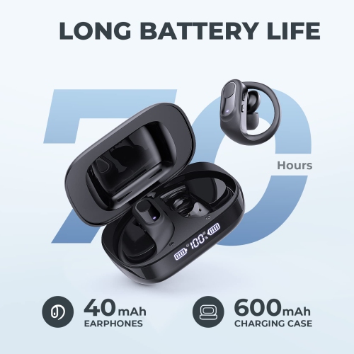 Wireless Earbuds 70Hrs Playtime Bluetooth 5.3 Earphones with Mic Wireless Charging Case LED Display Headphones IPX7 Waterproof Over Ear Earhooks