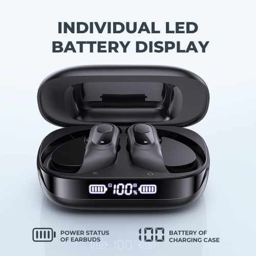 Wireless Earbuds 70Hrs Playtime Bluetooth 5.3 Earphones with Mic Wireless Charging Case LED Display Headphones IPX7 Waterproof Over Ear Earhooks