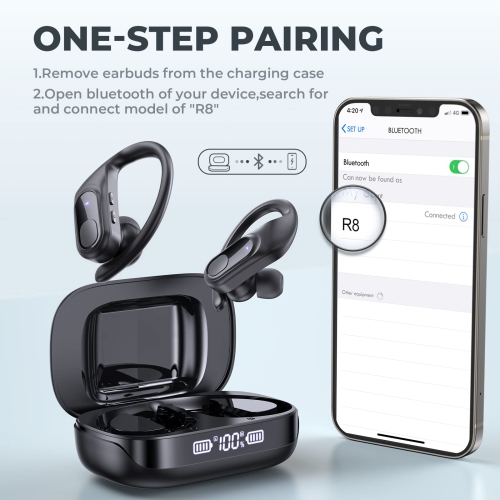 Wireless Earbuds 70Hrs Playtime Bluetooth 5.3 Earphones with Mic Wireless Charging Case LED Display Headphones IPX7 Waterproof Over Ear Earhooks