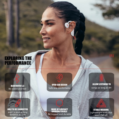 Open Ear Air Conduction Headphones, Wireless Earphones Bluetooth 5.3 Headset, Up to 10+ Hours Playtime Sports Headphones for