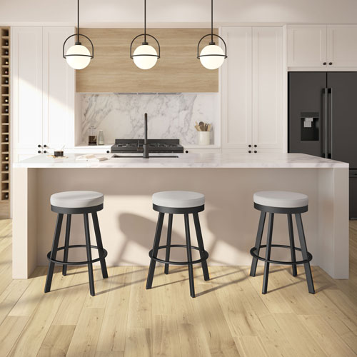 Swice Modern Polyester Bar Height Barstool - Grey Woven/Black