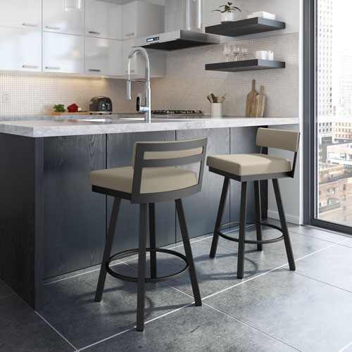 Travis Contemporary Bar Height Barstool - Greige/Black