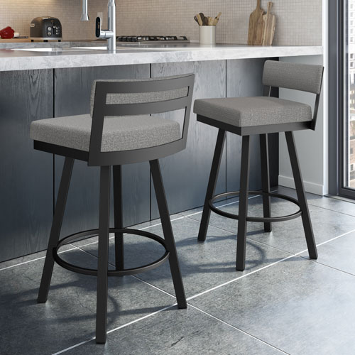 Travis Contemporary Bar Height Barstool - Silver Grey/Black