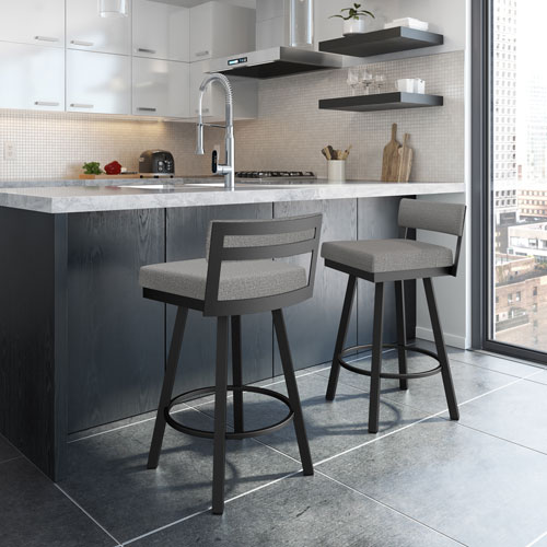 Travis Contemporary Bar Height Barstool - Silver Grey/Black