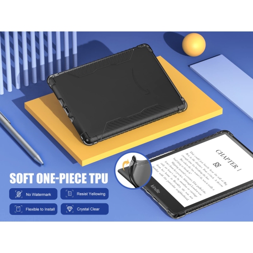 Case for 6.8" Kindle Paperwhite and Kindle Paperwhite Signature Edition, Ultra Clear Soft Flexible Transparent TPU Skin Bumper Back Cover Shell, Black