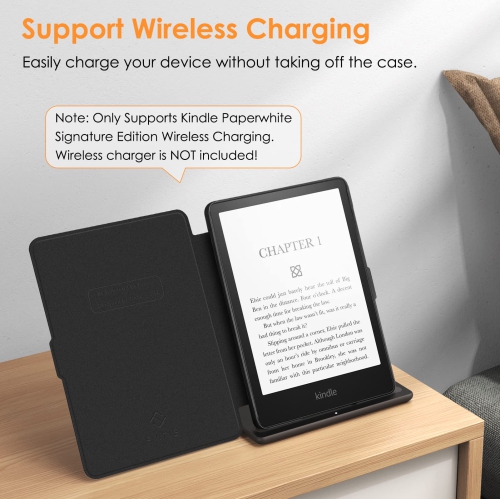 Slimshell Case for 6.8" Kindle Paperwhite and Kindle Paperwhite Signature Edition - Premium Lightweight PU Leather Cover with Auto Sleep/Wake (Black)