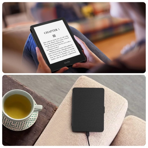Slimshell Case for 6.8" Kindle Paperwhite and Kindle Paperwhite Signature Edition - Premium Lightweight PU Leather Cover with Auto Sleep/Wake (Black)
