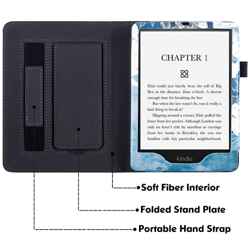 Stand Case for Kindle Paperwhite 11th Generation and Kindle Paperwhite Signature Edition - PU Leather Sleeve Cover with Hand Strap/Auto Sleep/Wake