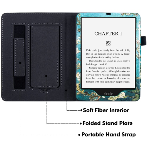 Stand Case for Kindle Paperwhite 11th Generation and Kindle Paperwhite Signature Edition - PU Leather Sleeve Cover with Hand Strap/Auto Sleep/Wake