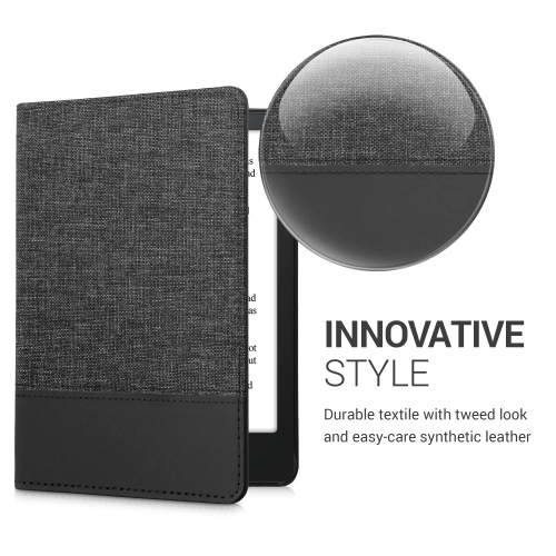 Case Compatible with Amazon Kindle Paperwhite 11. Generation 2022 - PU Leather and Canvas e-Reader Cover - Anthracite / Black