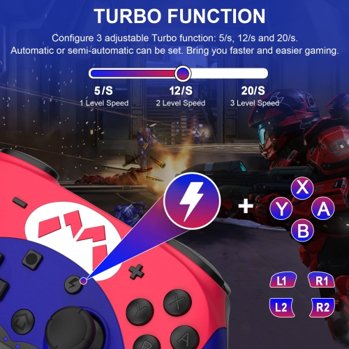 Switch Controller - Wireless Switch Pro Controller for Nintendo Switch/Switch Lite/Switch OLED with 3 Levels Turbo Function, 4 Levels Adjustable