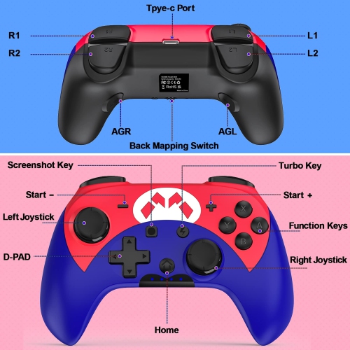 Switch Controller - Wireless Switch Pro Controller for Nintendo Switch/Switch Lite/Switch OLED with 3 Levels Turbo Function, 4 Levels Adjustable