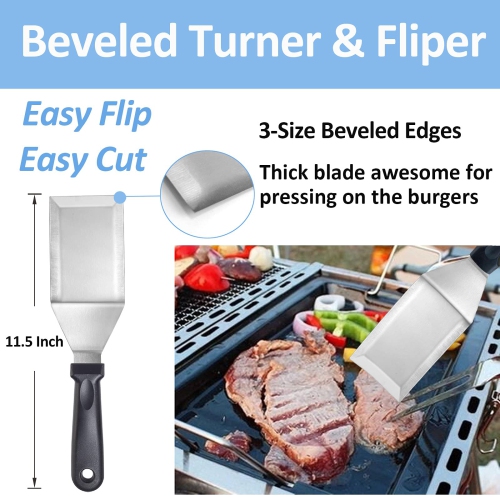 Griddle Accessories Kit, Professional Stainless Steel Flat Top Grill Cooking Kit, Perfect for Outdoor BBQ, Teppanyaki and Camping