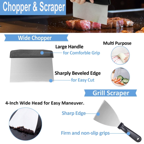 Griddle Accessories Kit, Professional Stainless Steel Flat Top Grill Cooking Kit, Perfect for Outdoor BBQ, Teppanyaki and Camping