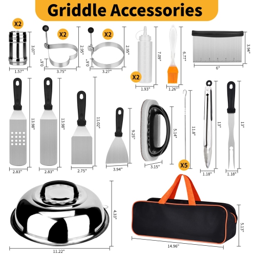 24PCS Professional BBQ Griddle Tool Kit for Flat Top Grill Blackstone and Camp Chef - Stainless Steel Griddle Spatulas Accessories Kit with Griddle