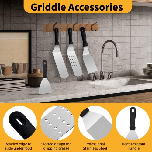 24PCS Professional BBQ Griddle Tool Kit for Flat Top Grill Blackstone and Camp Chef - Stainless Steel Griddle Spatulas Accessories Kit with Griddle