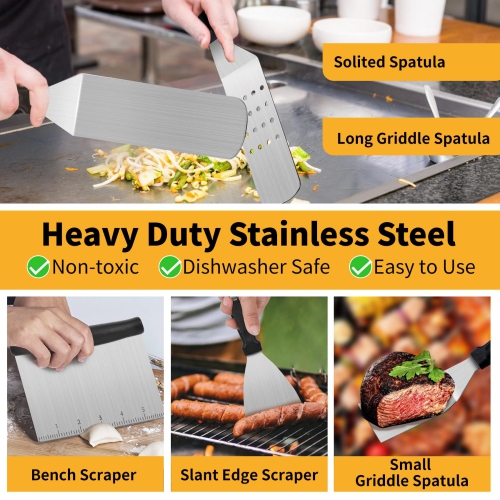 24PCS Professional BBQ Griddle Tool Kit for Flat Top Grill Blackstone and Camp Chef - Stainless Steel Griddle Spatulas Accessories Kit with Griddle