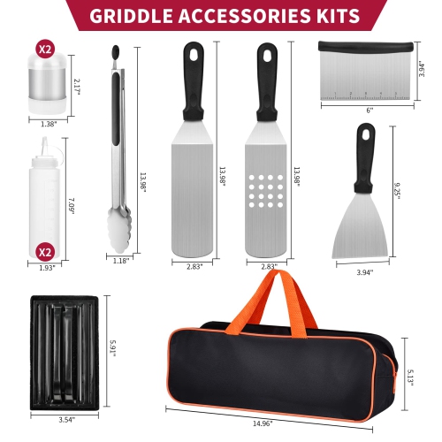 Griddle Accessories Kit - 11PCS Stainless Steel Flat Top Grill Spatula Kit for Outdoor Barbecue Teppanyaki Camping Cooking, Blackstone and Camp Chef
