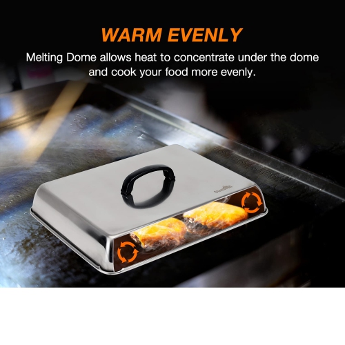Melting Dome & Grill Press Kit- Stainless Steel Basting Cover Cheese Melting Dome with Cast Iron Burger Bacon Press for Flat Top Griddle Grill
