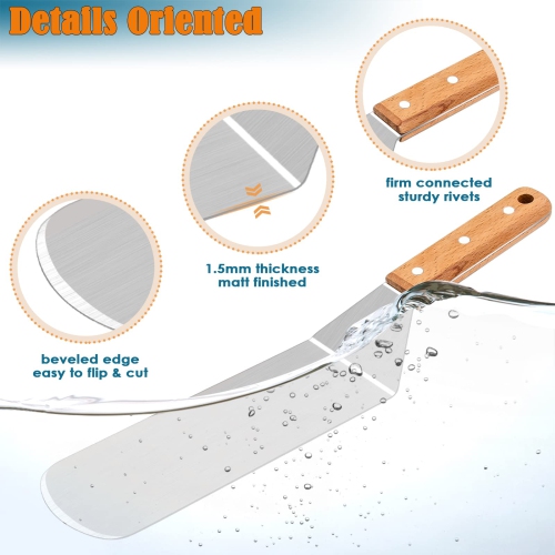 Griddle Accessories Set of 12, Professional Stainless Steel Metal Spatula Tools with 12in Cheese Melting Dome, Heavy Duty Griddle Spatulas Great for