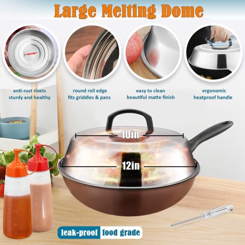 Griddle Accessories Set of 12, Professional Stainless Steel Metal Spatula Tools with 12in Cheese Melting Dome, Heavy Duty Griddle Spatulas Great for