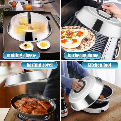 Griddle Accessories Set of 12, Professional Stainless Steel Metal Spatula Tools with 12in Cheese Melting Dome, Heavy Duty Griddle Spatulas Great for