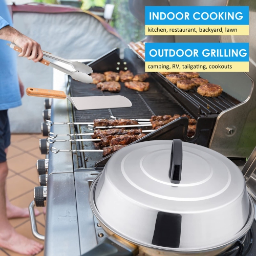 Griddle Accessories Set of 12, Professional Stainless Steel Metal Spatula Tools with 12in Cheese Melting Dome, Heavy Duty Griddle Spatulas Great for