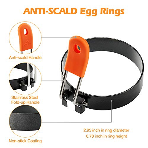 Egg Ring 4 Pack Anti-Scald Non Stick Egg Rings for Frying Anti-Burn Handle Anti-Leak Pancake Mould with Oil Brush Crumpet Rings for Fried Eggs Shaping