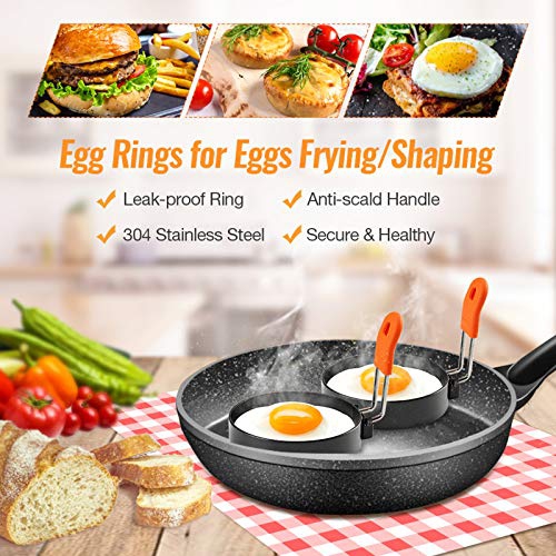 Egg Ring 4 Pack Anti-Scald Non Stick Egg Rings for Frying Anti-Burn Handle Anti-Leak Pancake Mould with Oil Brush Crumpet Rings for Fried Eggs Shaping