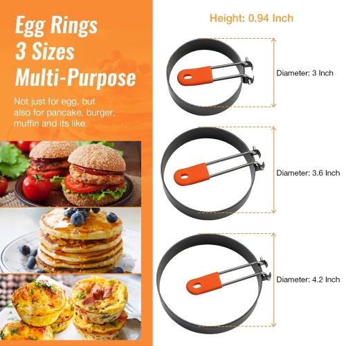 Egg Rings for Frying Egg Mcmuffins Anti-Scald Fold-up Handle Leakproof Egg Mould with Oil Brush Crumpet Rings Breakfast Tool for Frying Eggs