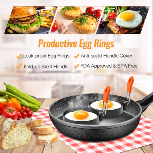 Egg Rings for Frying Egg Mcmuffins Anti-Scald Fold-up Handle Leakproof Egg Mould with Oil Brush Crumpet Rings Breakfast Tool for Frying Eggs