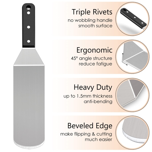 Griddle Accessories Set, Stainless Steel Griddle Tools Kit of 10 for Flat Top Teppanyaki BBQ Cooking Camping, 12” Melting Dome, Metal Spatulas,