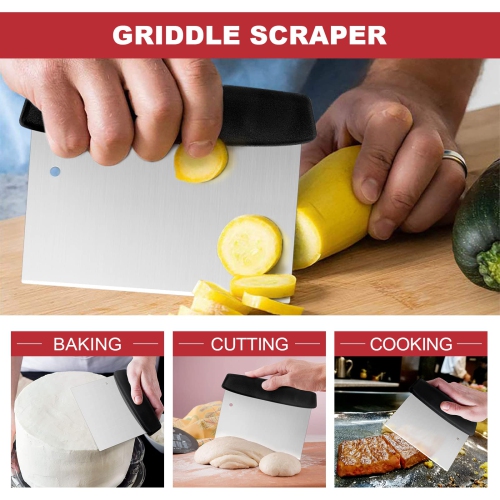 Griddle Accessories Kit of 8, Heavy Duty Metal Spatula Chopper, Professional Stainless Steel Griddle Tools with Storage Bag, Great for Flat Top