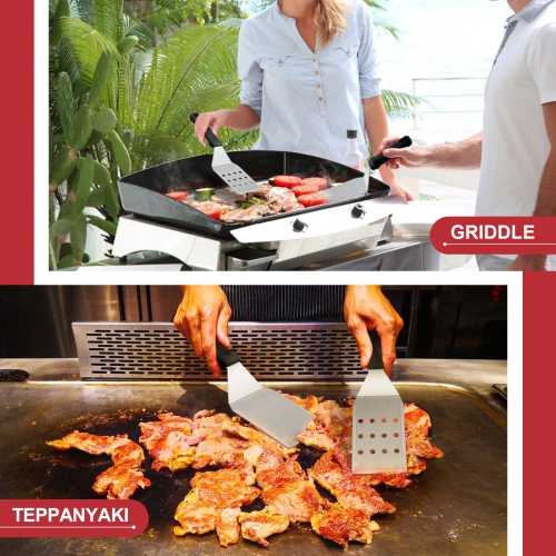 Griddle Accessories Kit of 8, Heavy Duty Metal Spatula Chopper, Professional Stainless Steel Griddle Tools with Storage Bag, Great for Flat Top