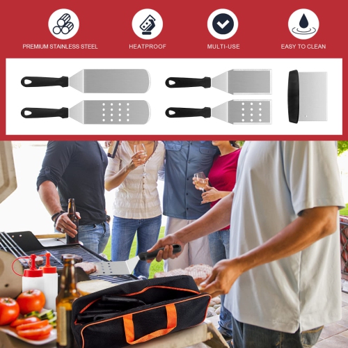 Griddle Accessories Kit of 8, Heavy Duty Metal Spatula Chopper, Professional Stainless Steel Griddle Tools with Storage Bag, Great for Flat Top